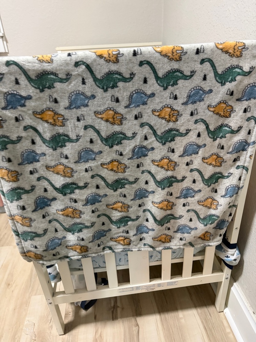 Plush Dinosaur Baby Throw Blanket in Green, Blue & Yellow